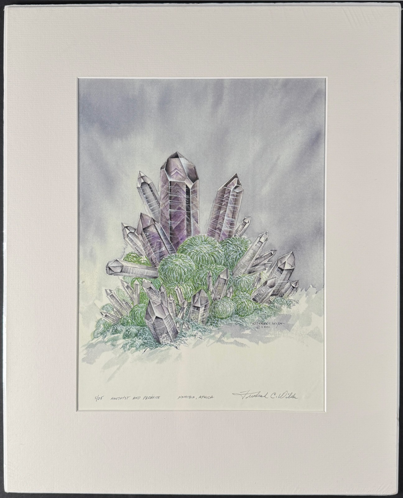 Fred Wilda – Amethyst, Prehnite – Namibia – 16″ x 20″ MATTED Mineral Art Print