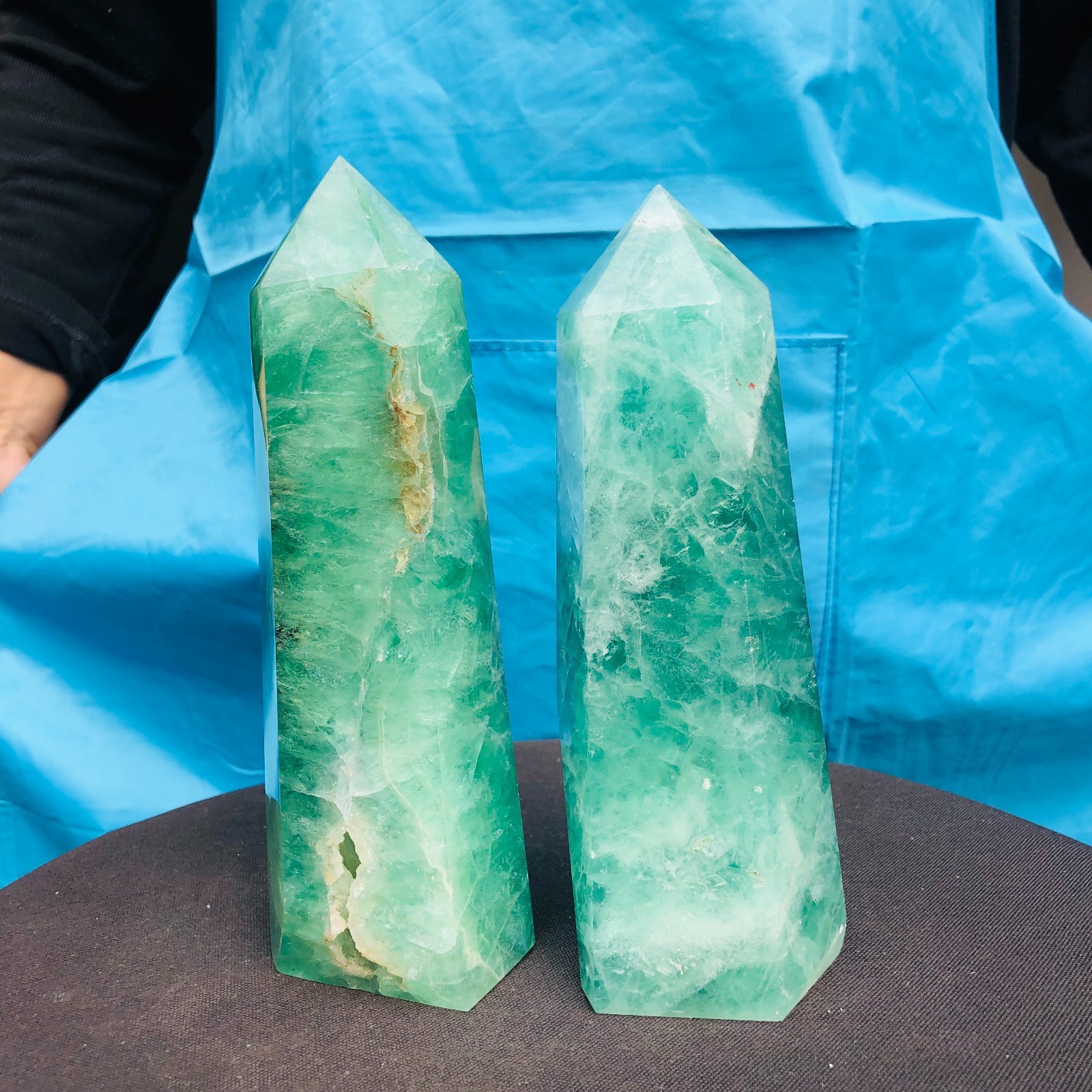 3.98LB 2Pcs Natural Colourful Fluorite Obelisk Quartz Crystal Tower Healing