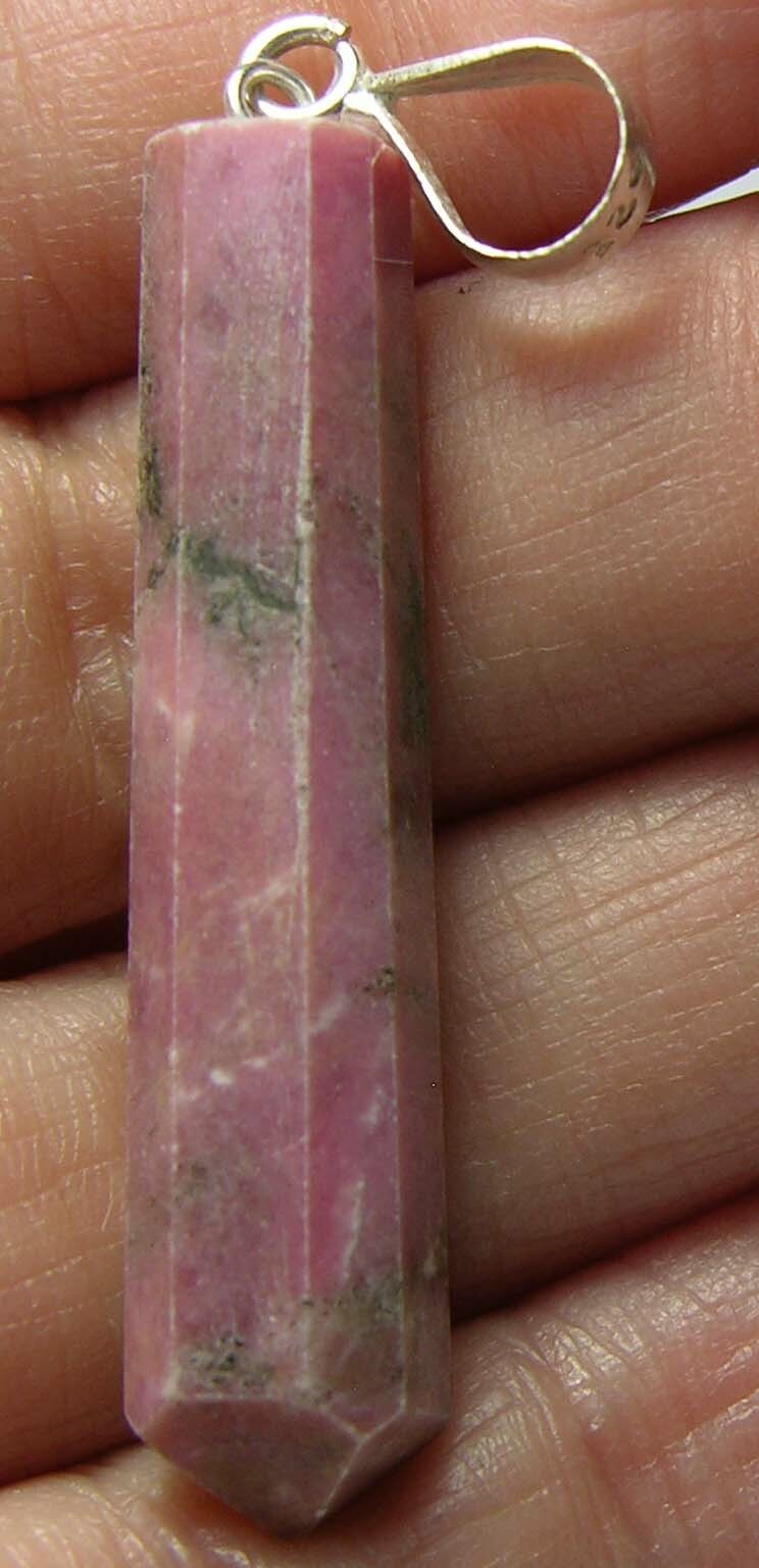 #4 40.00mm Pakistan 100% Natural Pink Rhodonite Crystal Pendant 1 9/16 in
