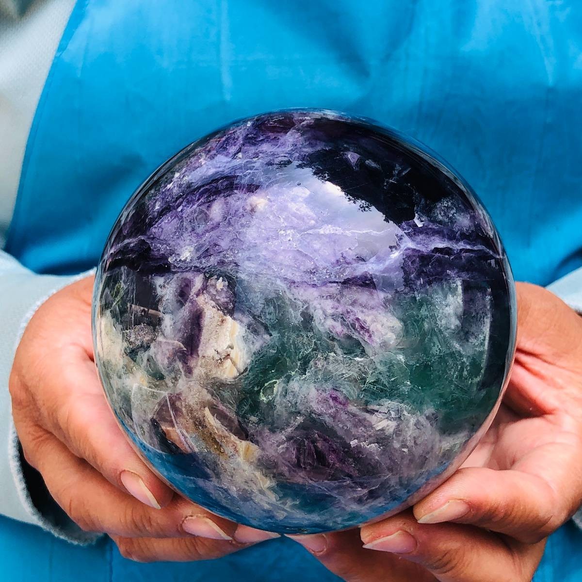 4.44LB Large Natural Fluorite Sphere Quartz Crystal Ball Energy Healing Stone