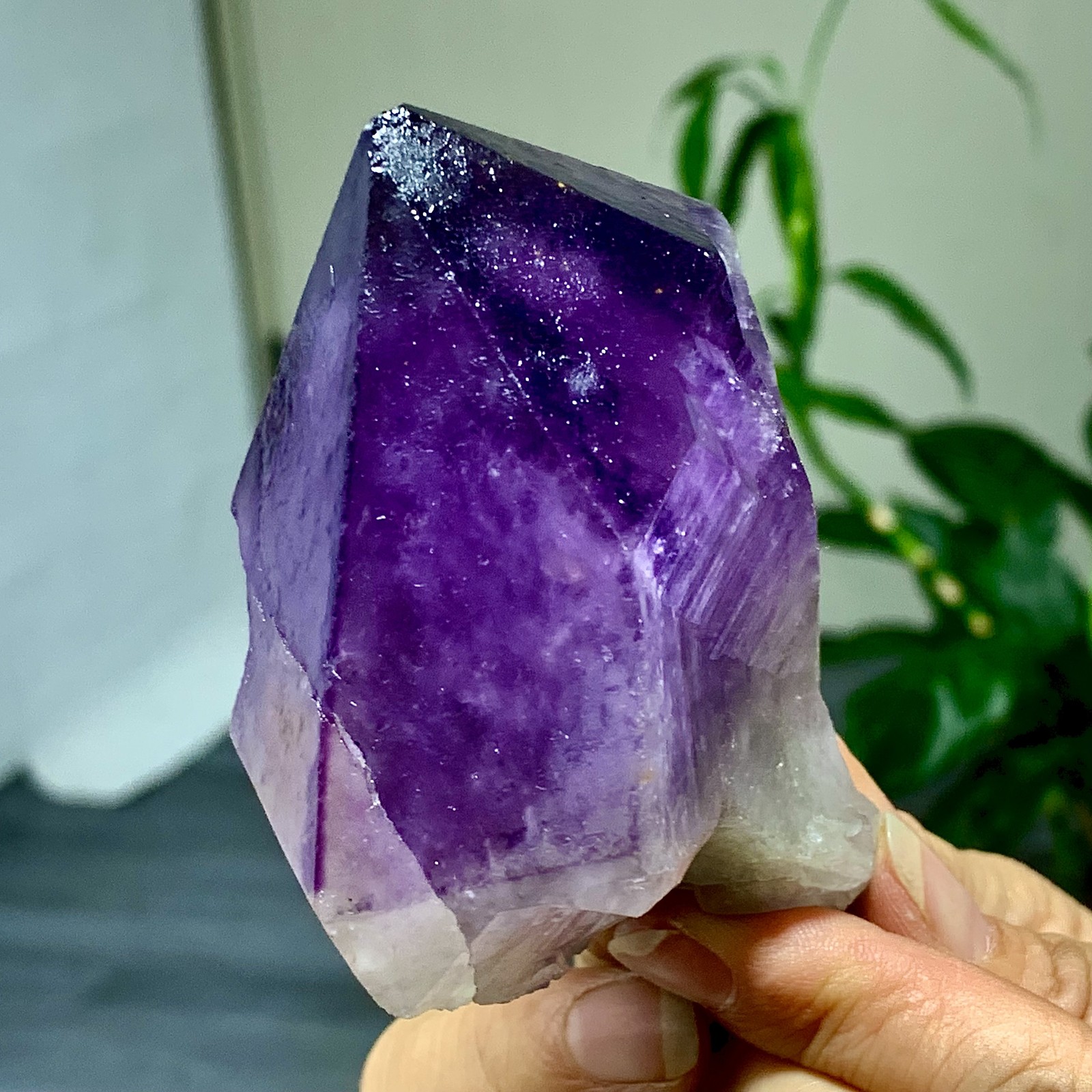 323G Natural Amethyst Quartz Crystal Single-End Terminated Wand Point Healing