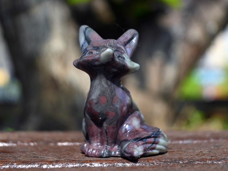 2.4”Natural carved Multicolored Stone Fox Reiki decor figurine healing gift 1pc