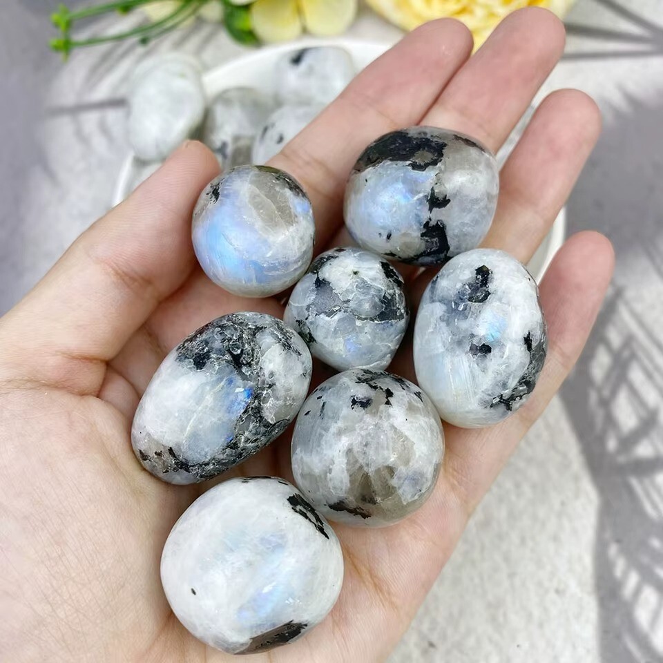 3pcs Natural Rainbow Moonstone Tumbled Polished Stone Rock Mineral Specimens