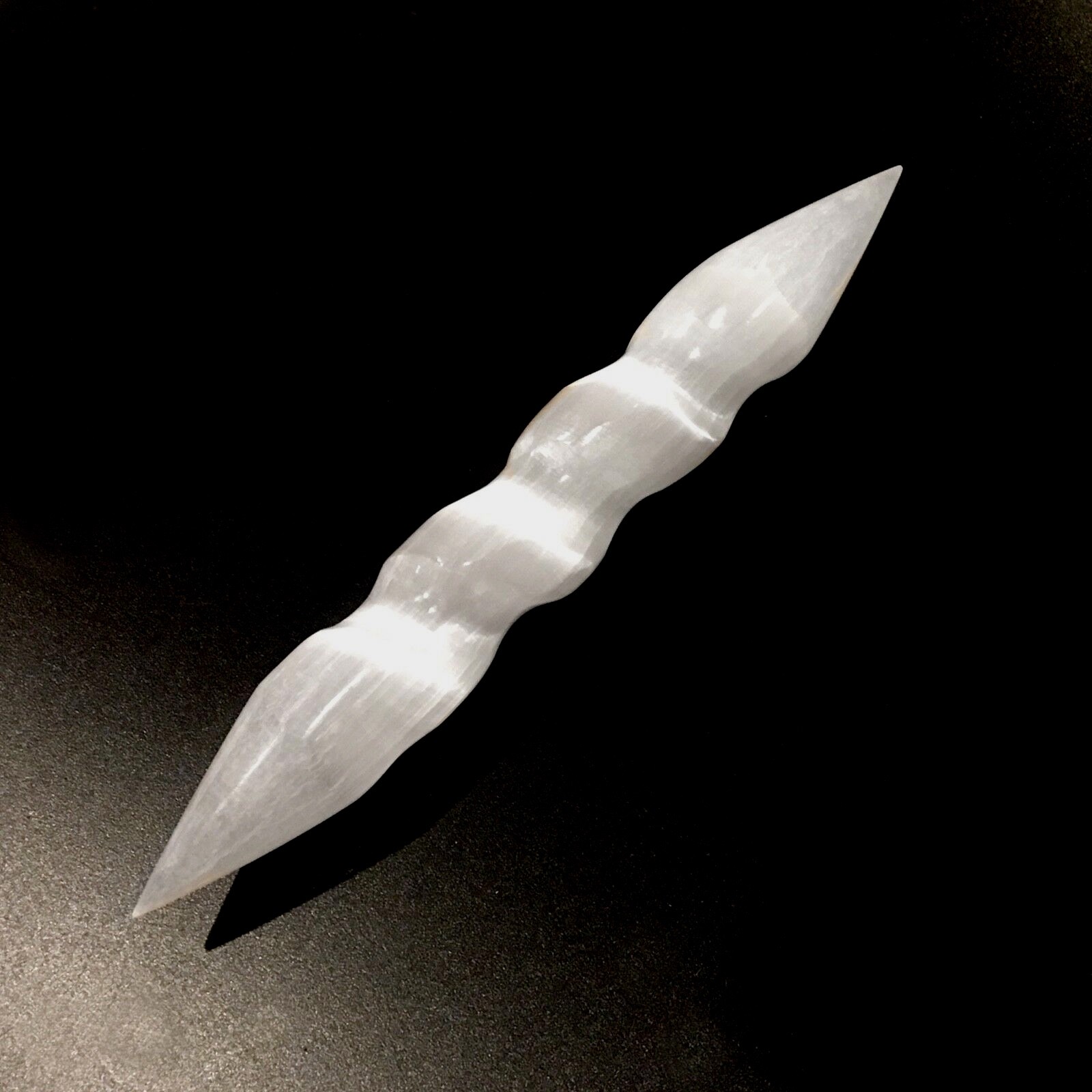 Smooth Polished Selenite Massage Wand ” Double Point Tip Round Spiral Crystal Wa