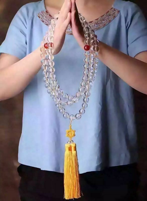 10 mm 108pcsNatural Clear Quartz Crystal 108 Beads Buddhist Prayer Mala Necklace