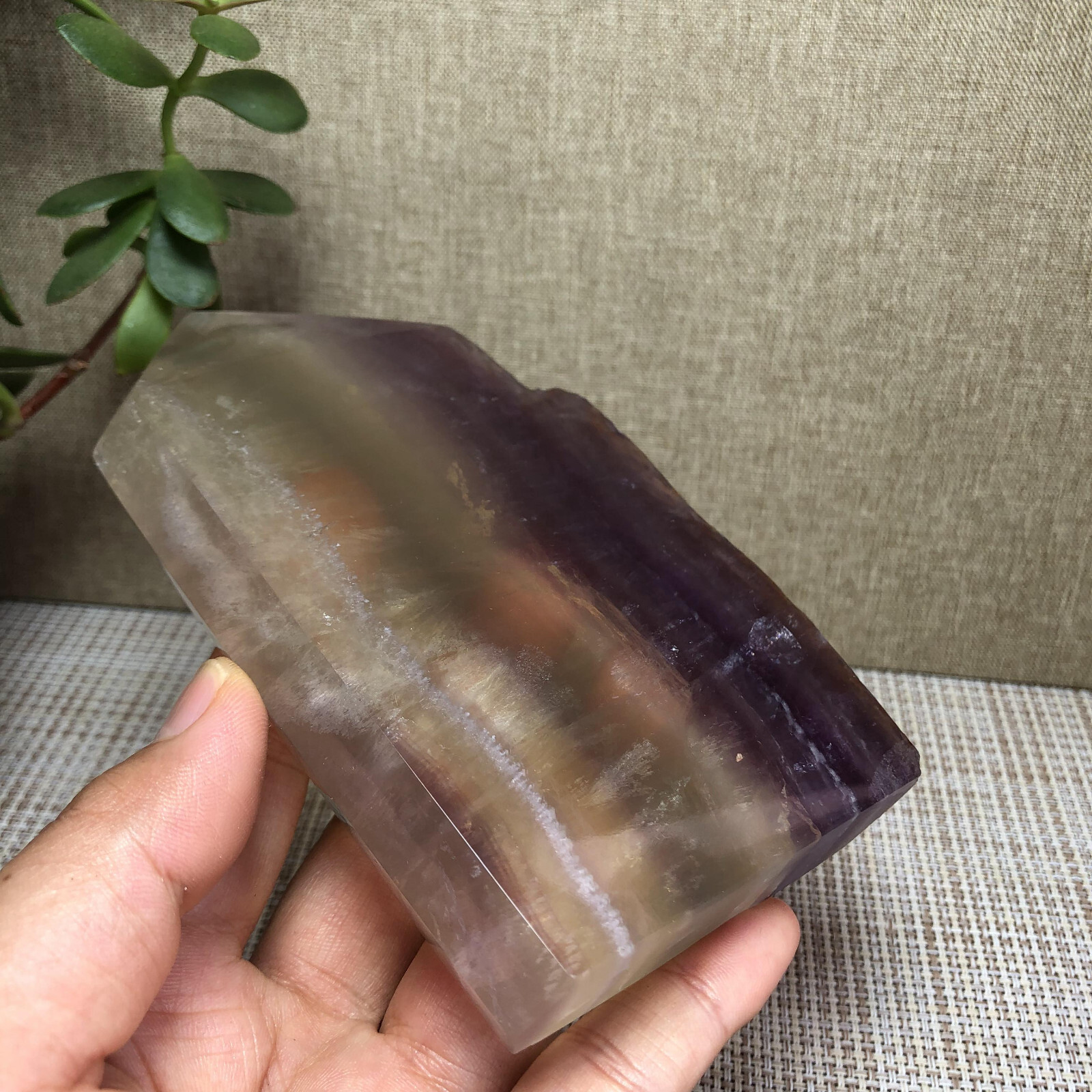 492g Natural candy Fluorite Polish/Rough wand Crystal free standing 123mm A2894
