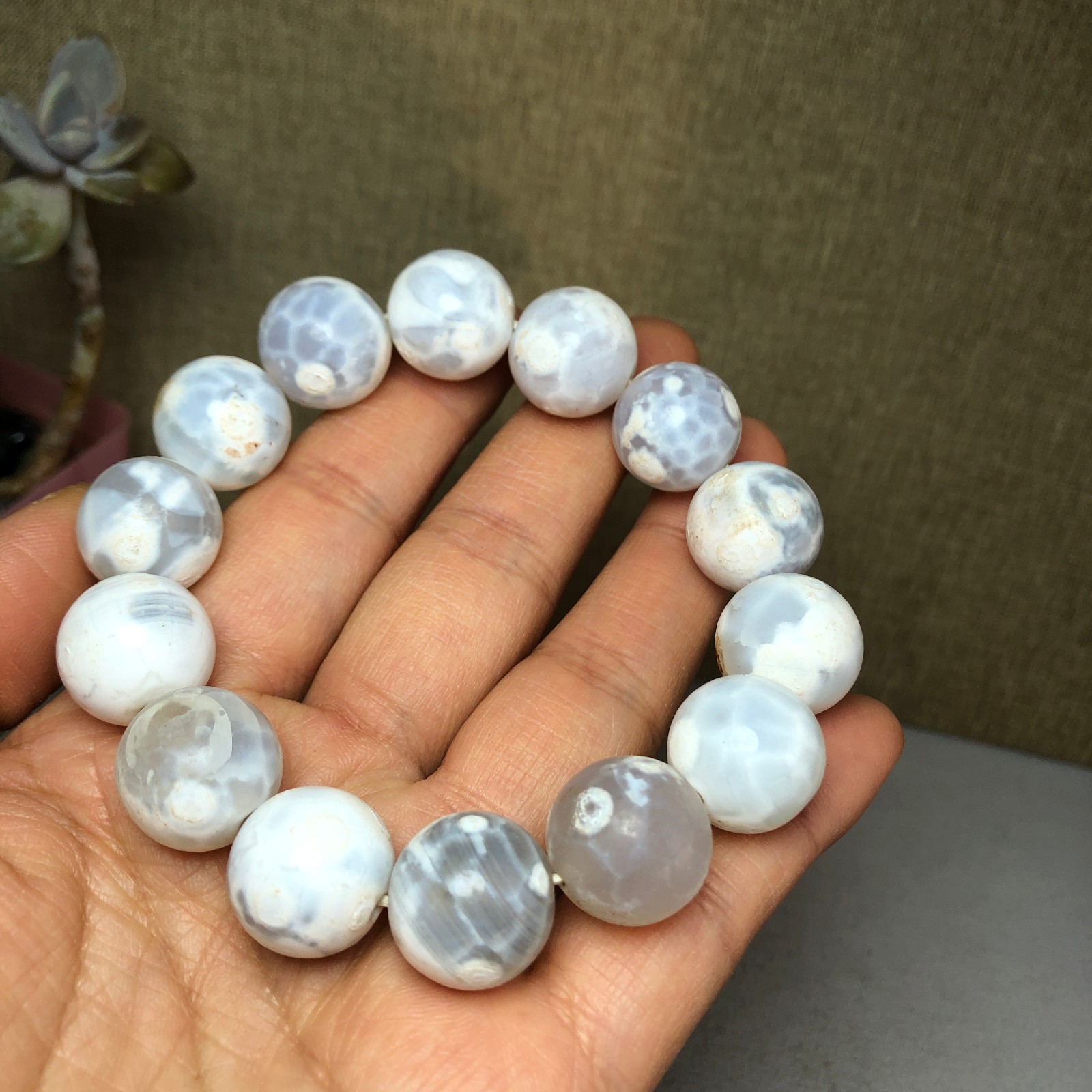 1pcs wholesale Natural sakura rough Crystal chain beads bracelet 15-16mm A2792