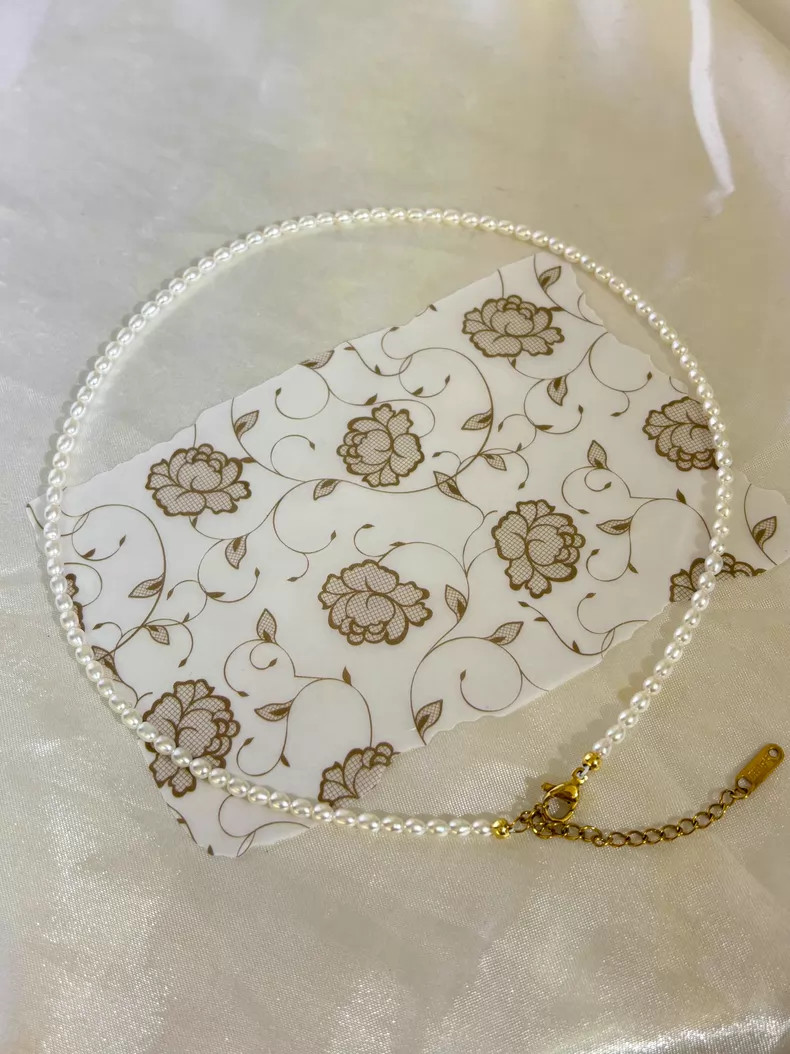 Genuine Freshwater Pearl Choker, 4-5mm Rice Pearls, Key Charm Necklace