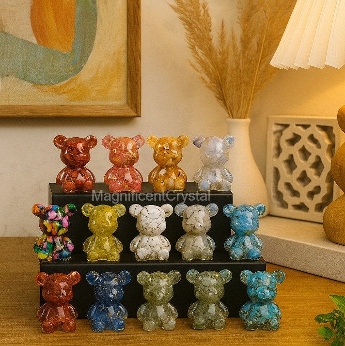 5PCS/Set Natural Crystal Chip-Stuffed Teddy Bear Healing Decor Spiritual Gifts