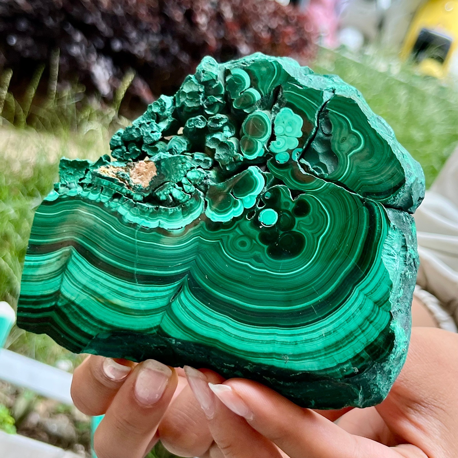 525 g Malachite Polished Slab Green Banded Agate Look Mineral Specimen Reiki