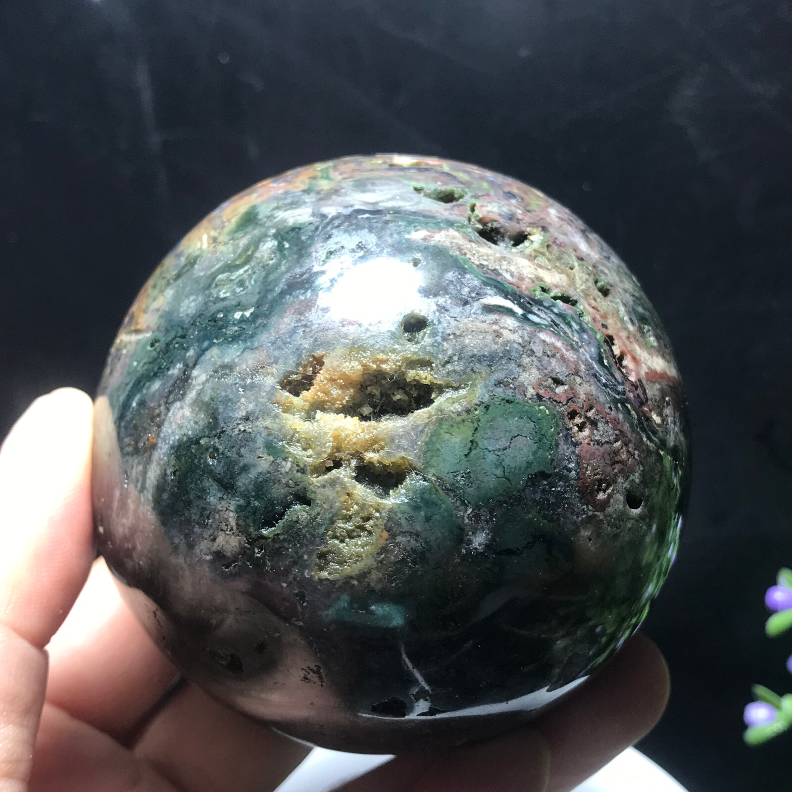 515g 73mm Colourful Ocean Jasper Quartz Crystal Ball Specimen Healing 63