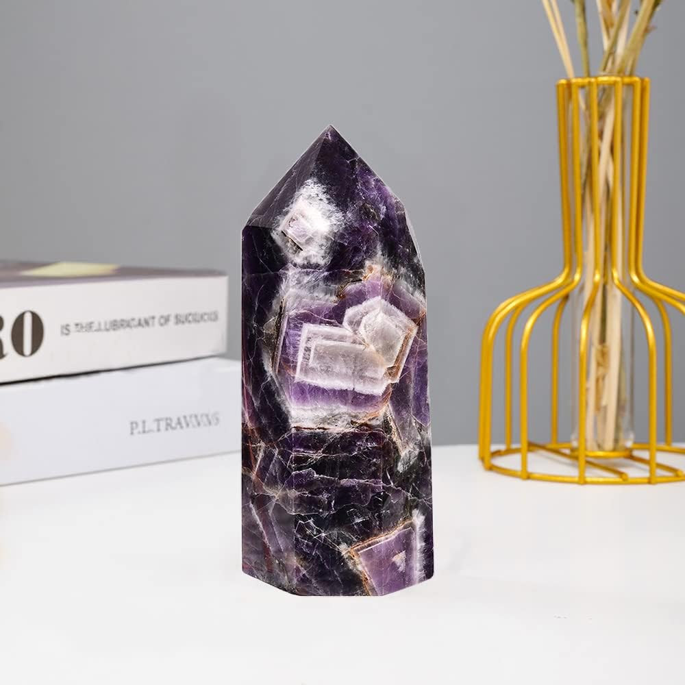 Large Dream Amethyst Healing Crystal Wand Point Obelisk Tower 6 Faceted Reiki Ch