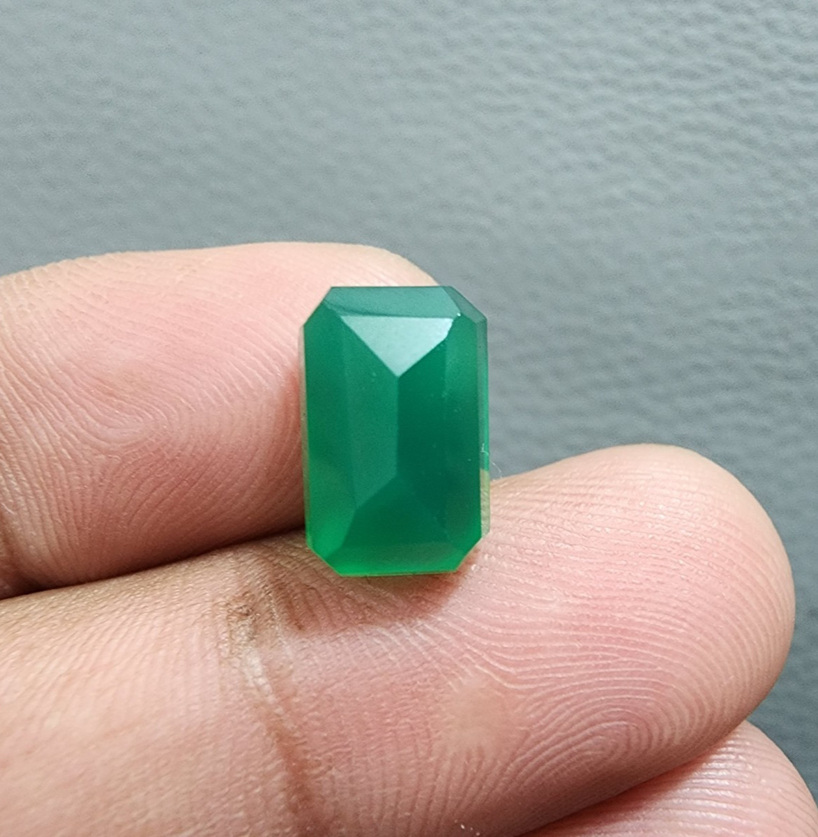 7 Ct Top Green Onyx Faceted Emerald Cut Loose Gemstone Jewelry Making For Ring