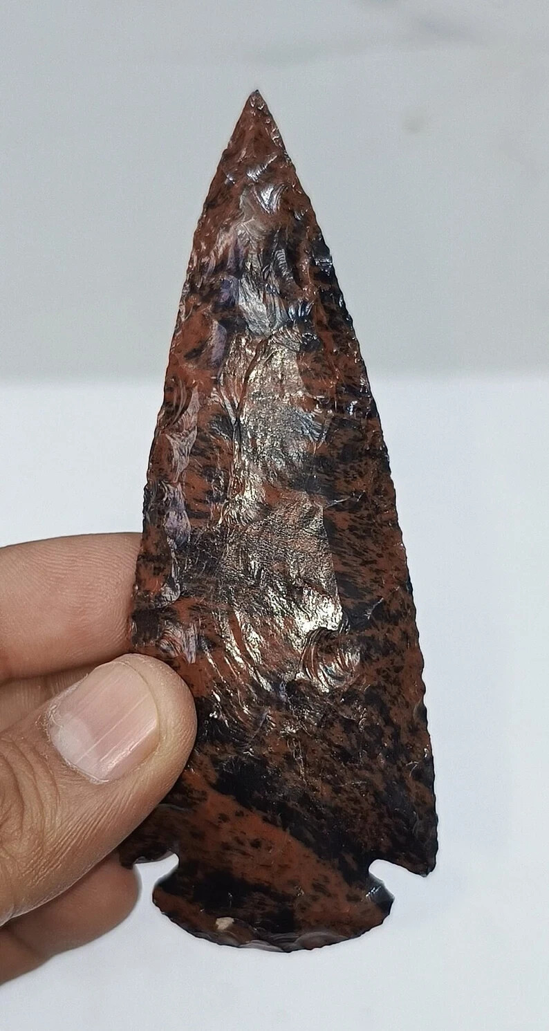 Hand-Carved Mahogany Obsidian Arrowhead, Select Size Obsidian Gemstone Spearhead