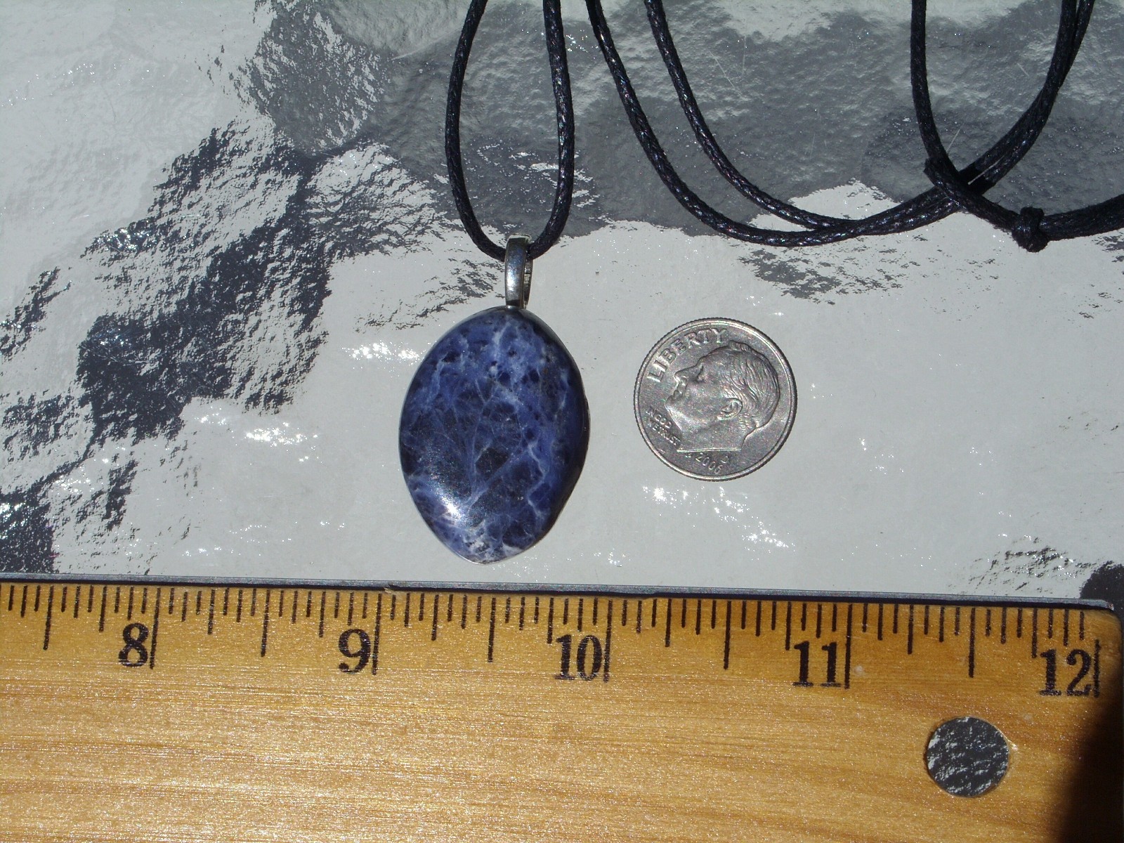 Sodalite Polished Stone Free Form Crystal Pendant Adjustable Cord Necklace