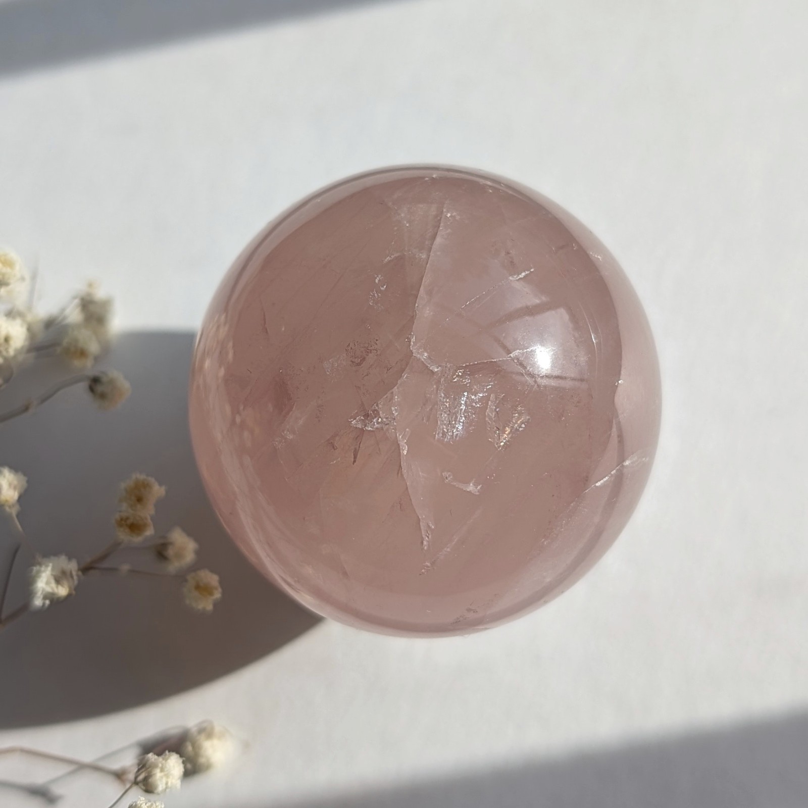 51mm super flashy rose quartz sphere with asterism, star rose quartz crystal