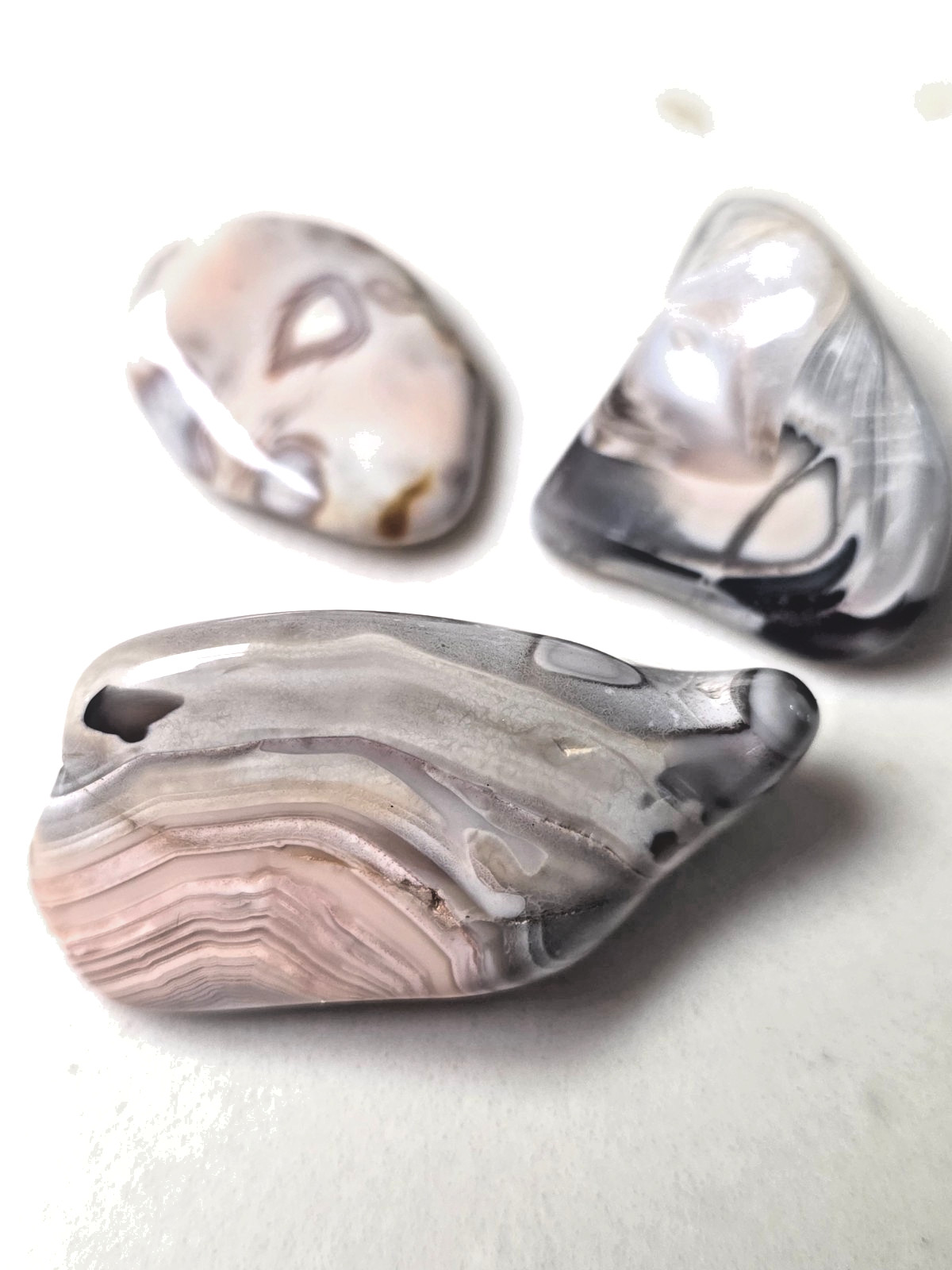 3 POLISHED BOTSWANA AGATEs , Bands , eyes , Pinks . Nice Lot