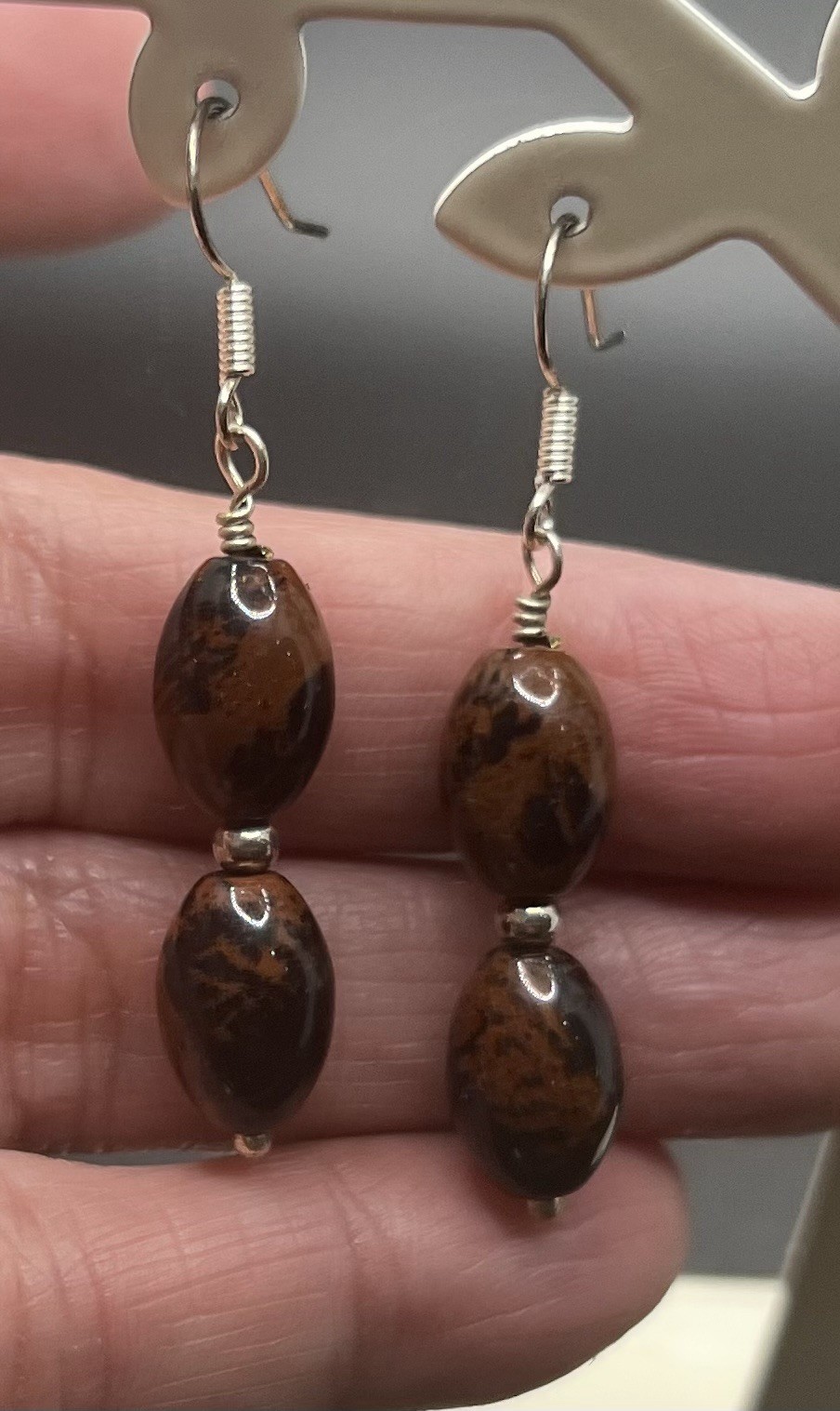 Mahogany Obsidian Polished Stone & Handmade Earrings set