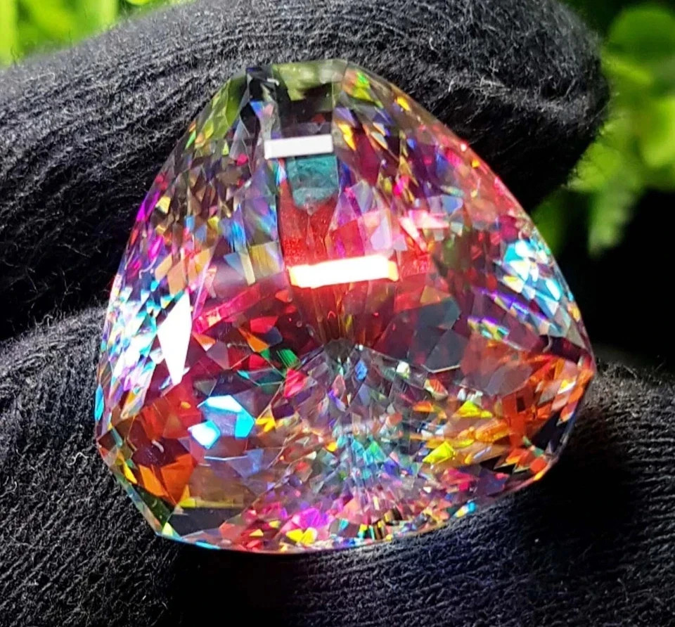 Trillion Cut Certified Rainbow Mystic Topaz faceted 70.01 Ct+ Loose Gemstone