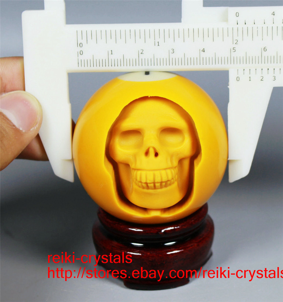 Hand Carved Head Human Skull in Billiard Pool Ball 1 Set of 16/ Stands 52mm