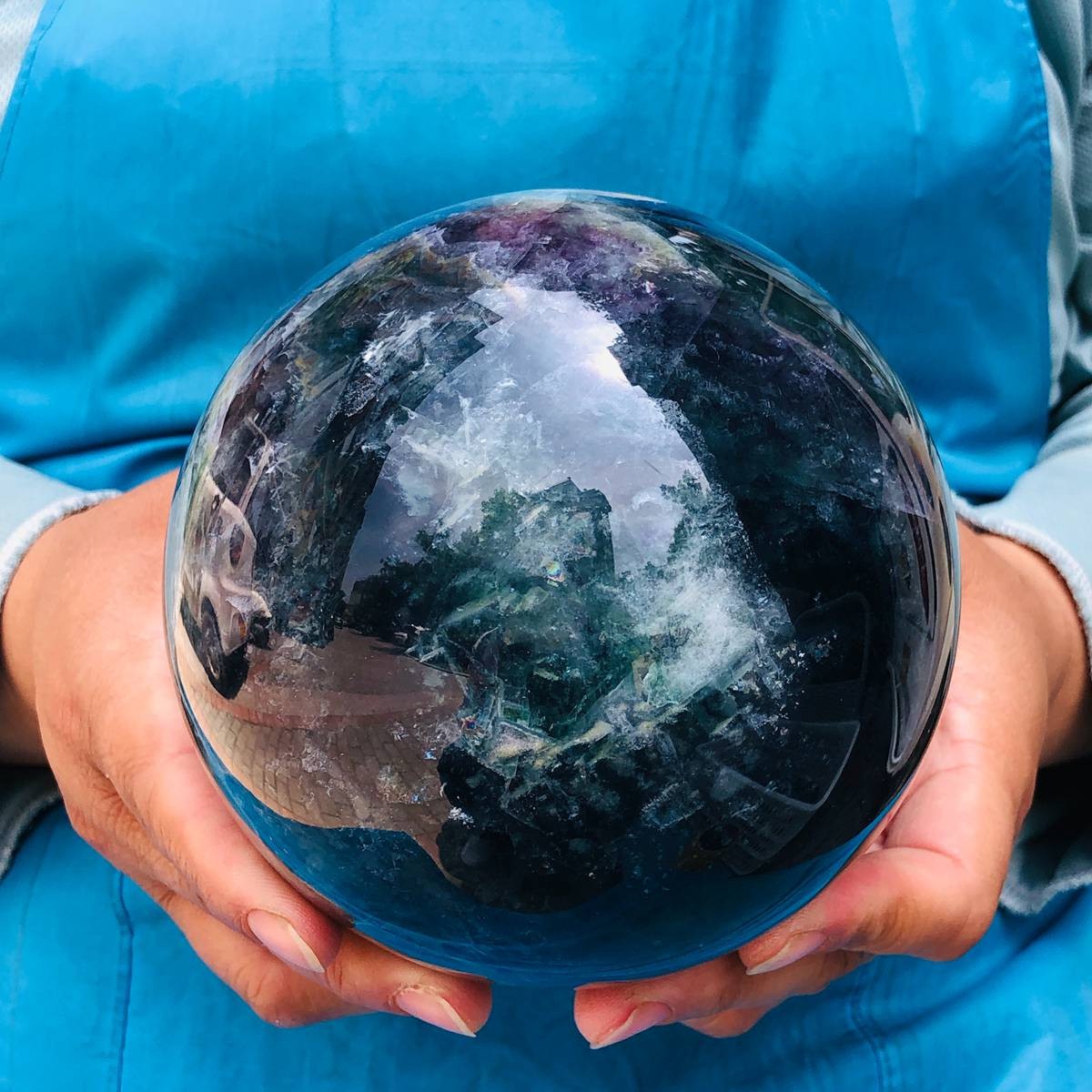 6.42LB Natural rainbow fluorite sphere quartz crystal polished ball healing