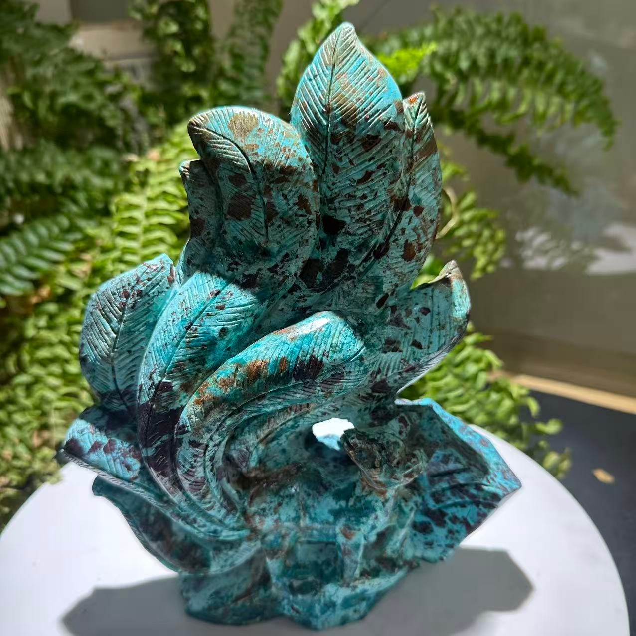 2.07LB Natural Phoenix Turquoise Quartz Carved Nine-tailed fox Skull Crystal