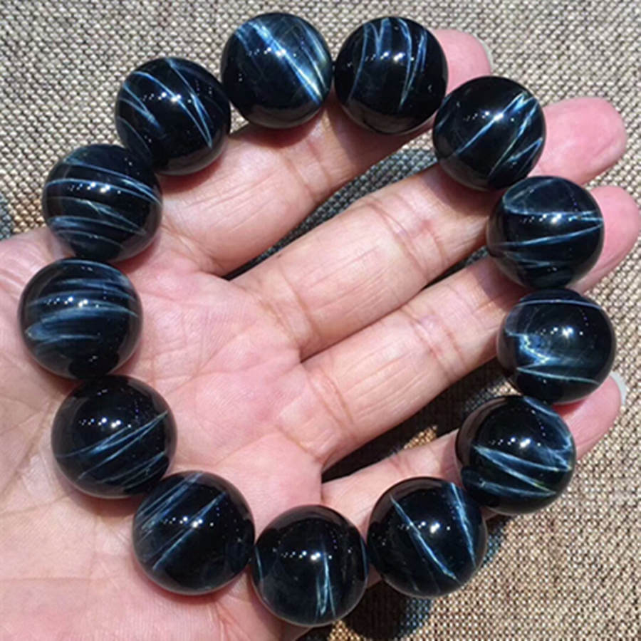 Genuine Natural Hawk Eye Gemstone Round Beads Bracelet AAAA 18mmAAAAA