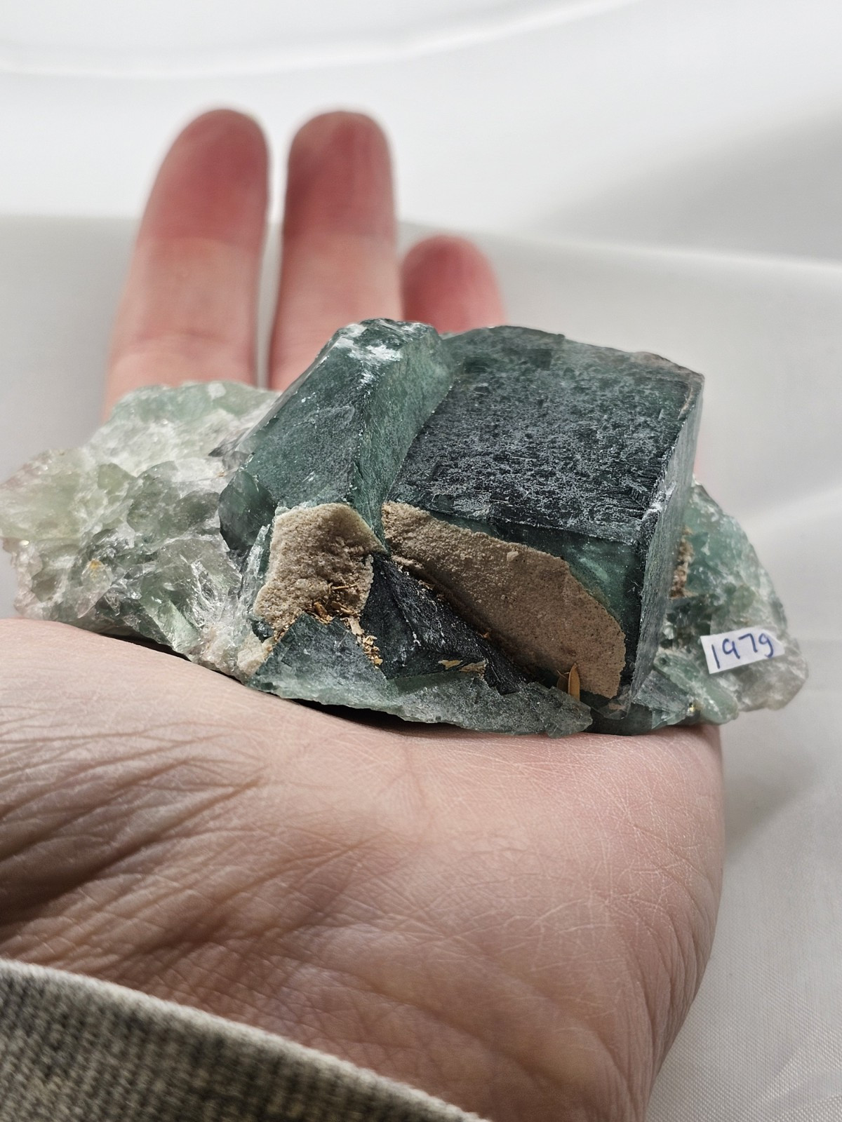 Green Teal Cubic Fluorite Specimen Rare crystal Raw 197g 7.8cm Blue