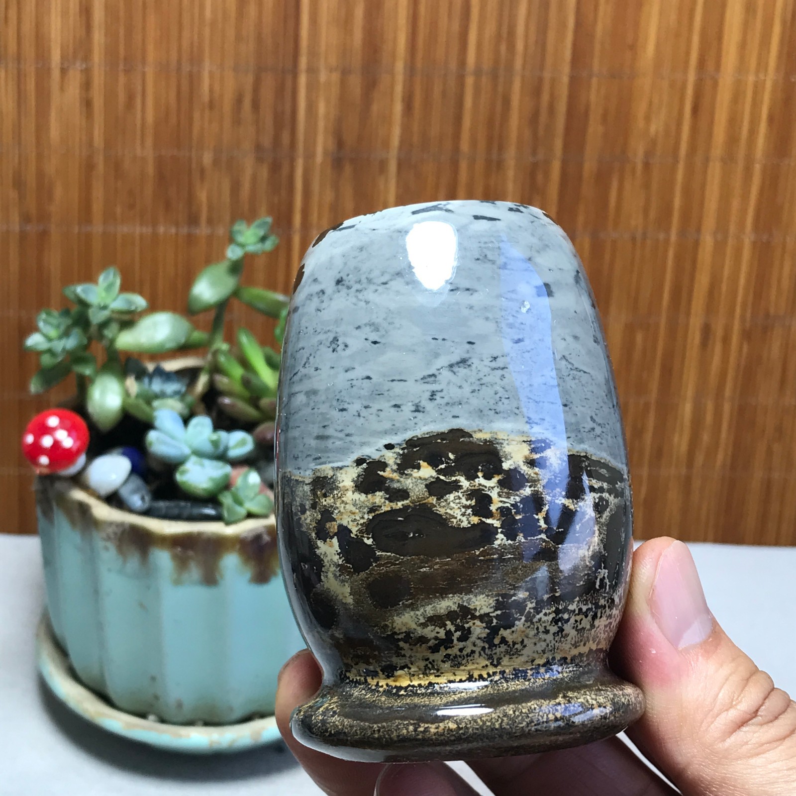 Natural Chinese painting vase stone crystal ornaments for home decoration A5720