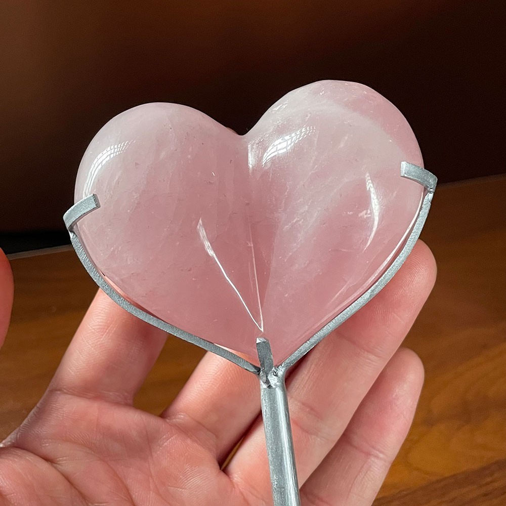 Natural Rose Quartz Bubble Heart Healing Crystal Stone With Free Stand 204g