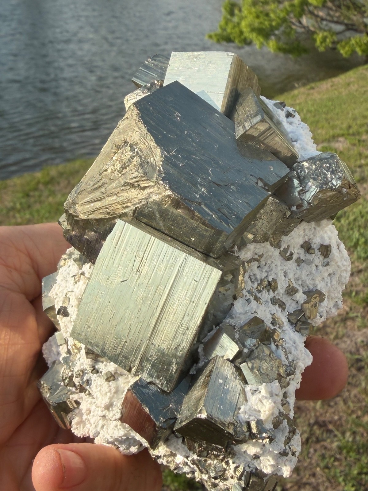 AA PYRITE Crystal CUBE Cluster Huanzala Mine Peru 2.9 LBS 3 3/4″ High x 5″