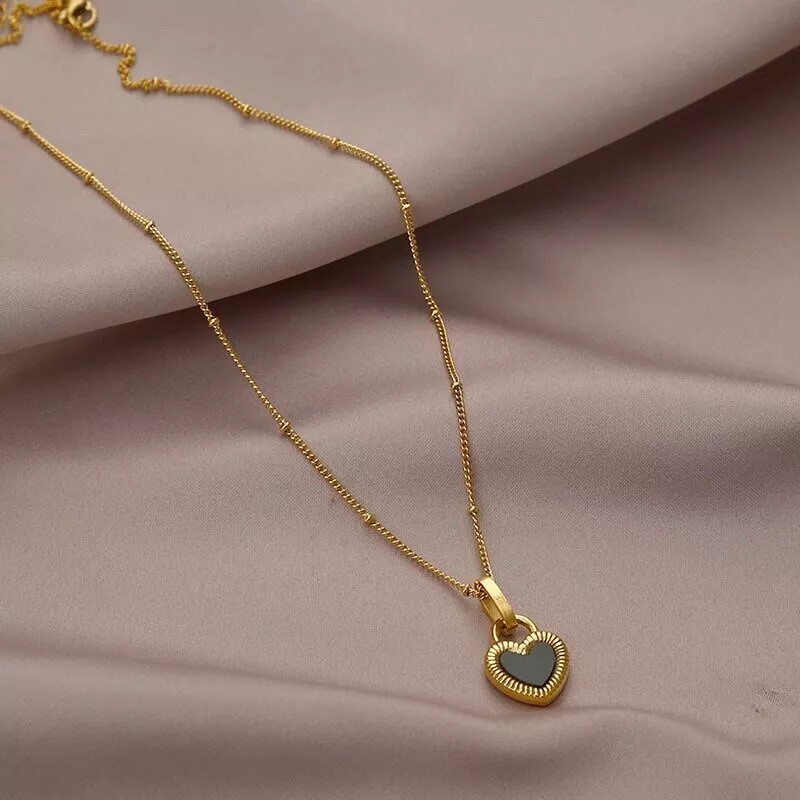 Fashion Jewelry Gold Black Heart Cubic Zircon Pendant Necklace 1PC