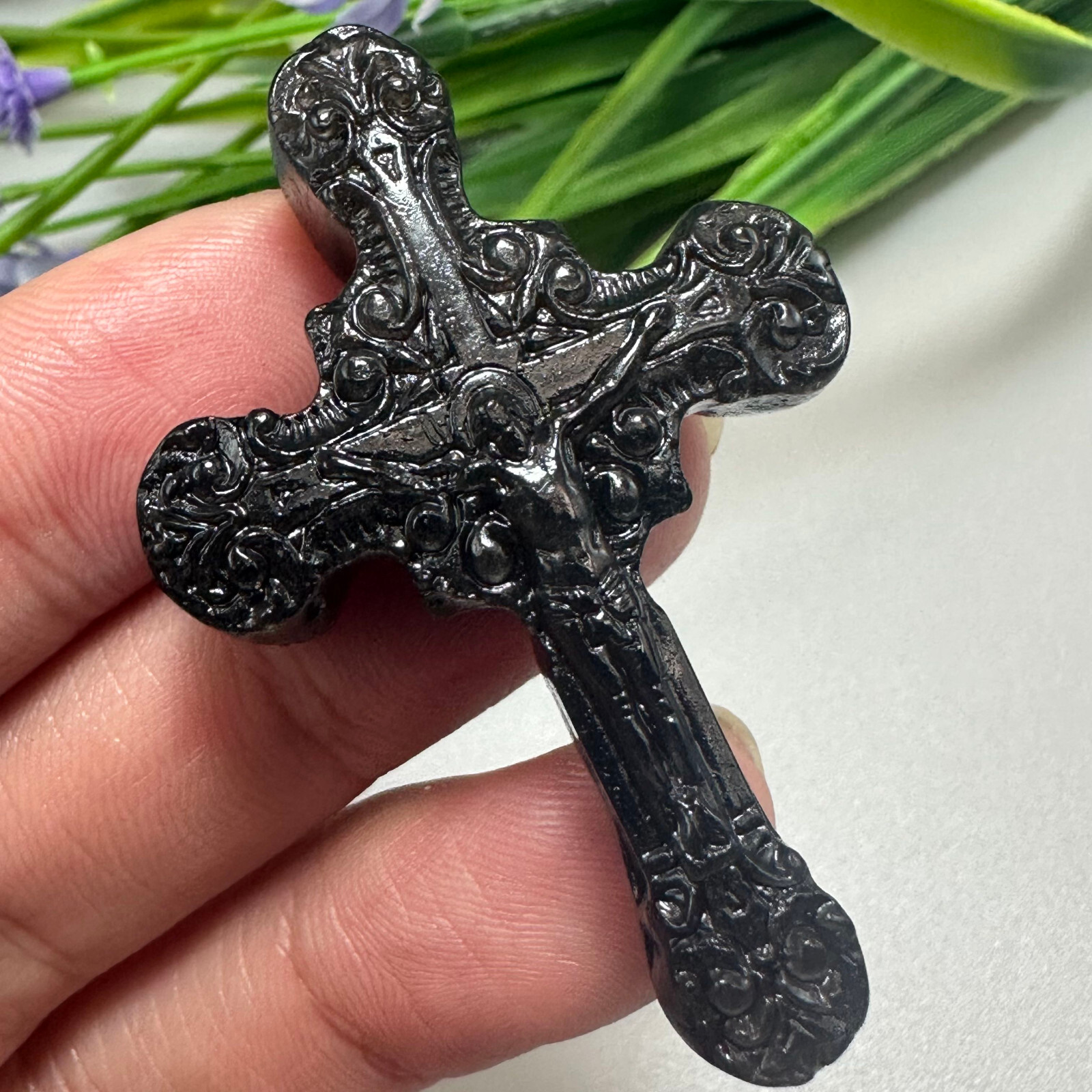 Natural Silver Obsidian Christianity Cross Quartz Jesus Crystal Reiki Healing 1P