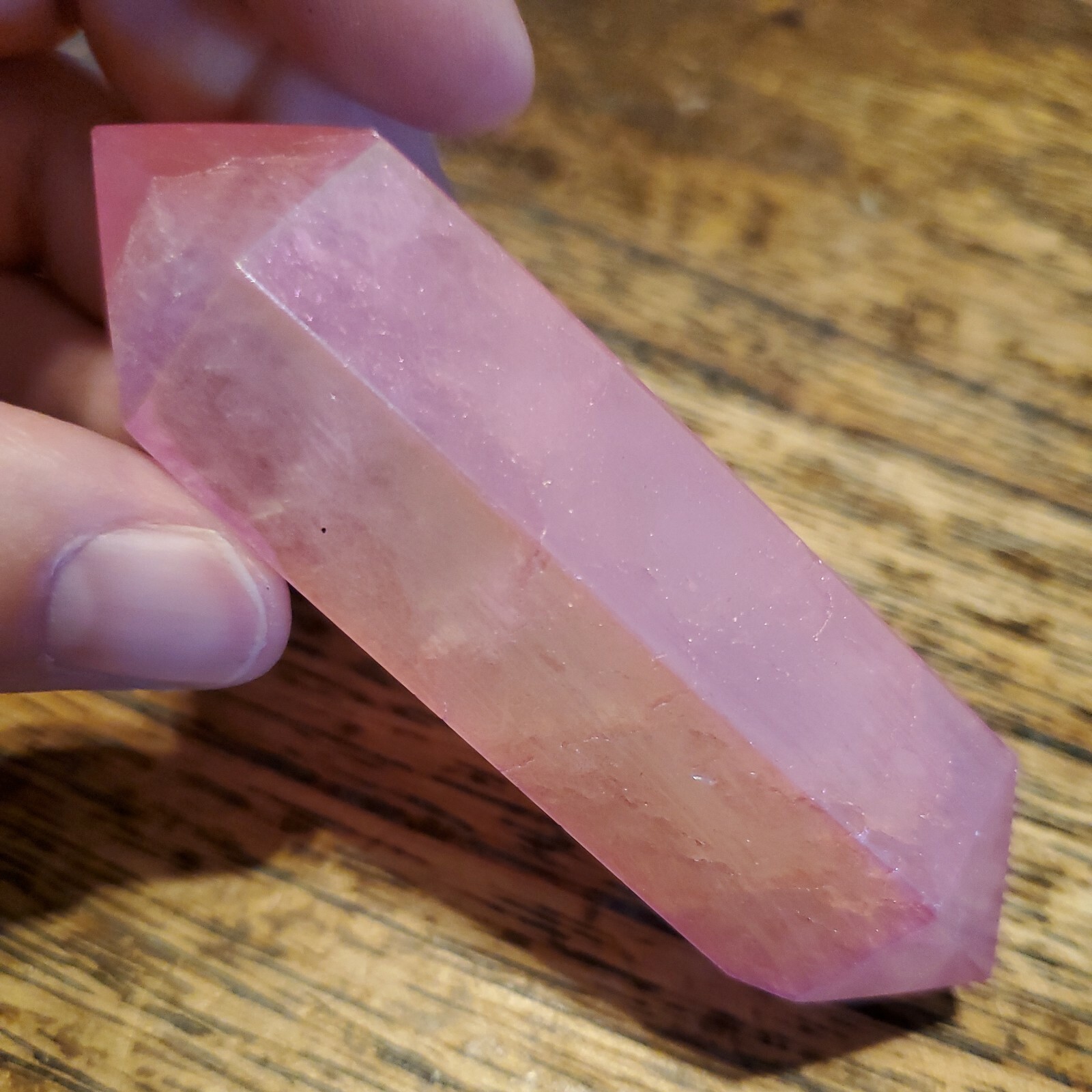Pink Aura Quartz Crystal Double Termination 3.42in, 96g
