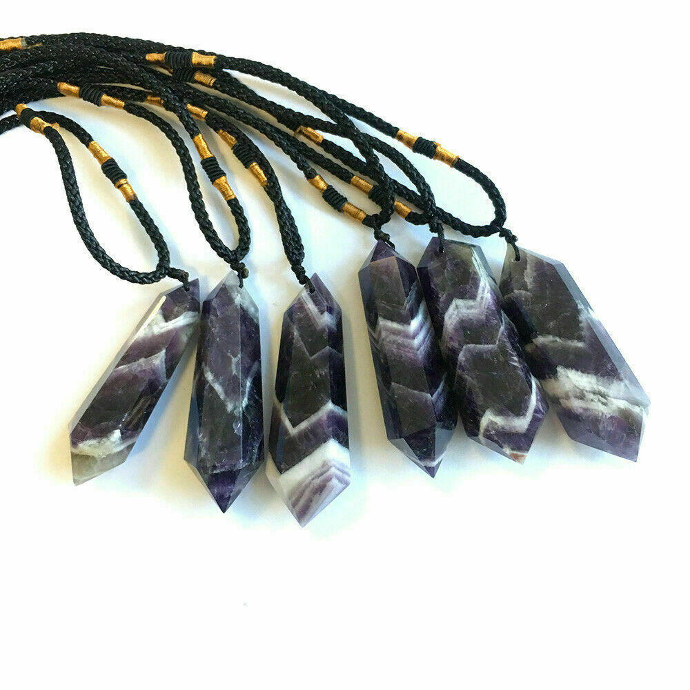 Natural Gemstone Quartz Crystal Pendant Point Hexagonal Wand Necklace Gift