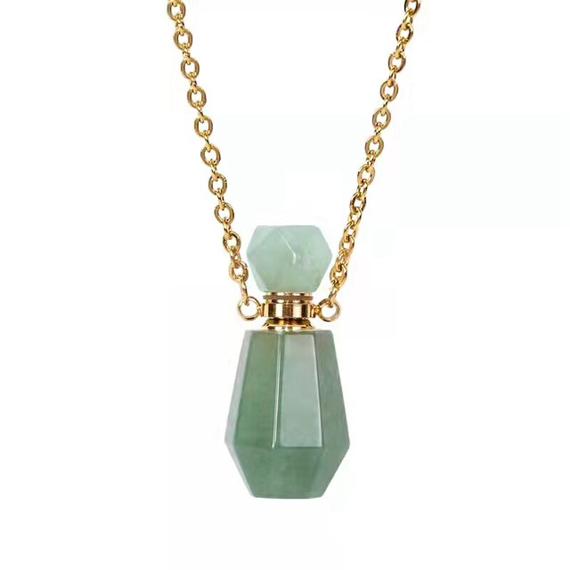Natural Quartz Gemstone Perfume Bottles Pendant Chakra Healing Crystal Necklace
