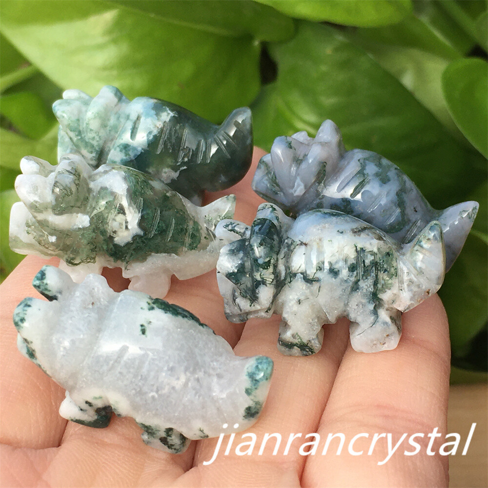 5pcs Natural Aquatic agate mini triceratops carved quartz crystal Skull Healing