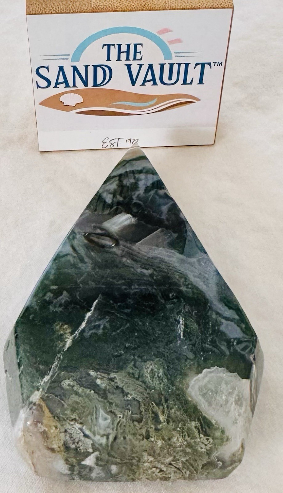 Moss Agate Tear Drop Polished Crystal 0.173 Kg Green White Natural Stone