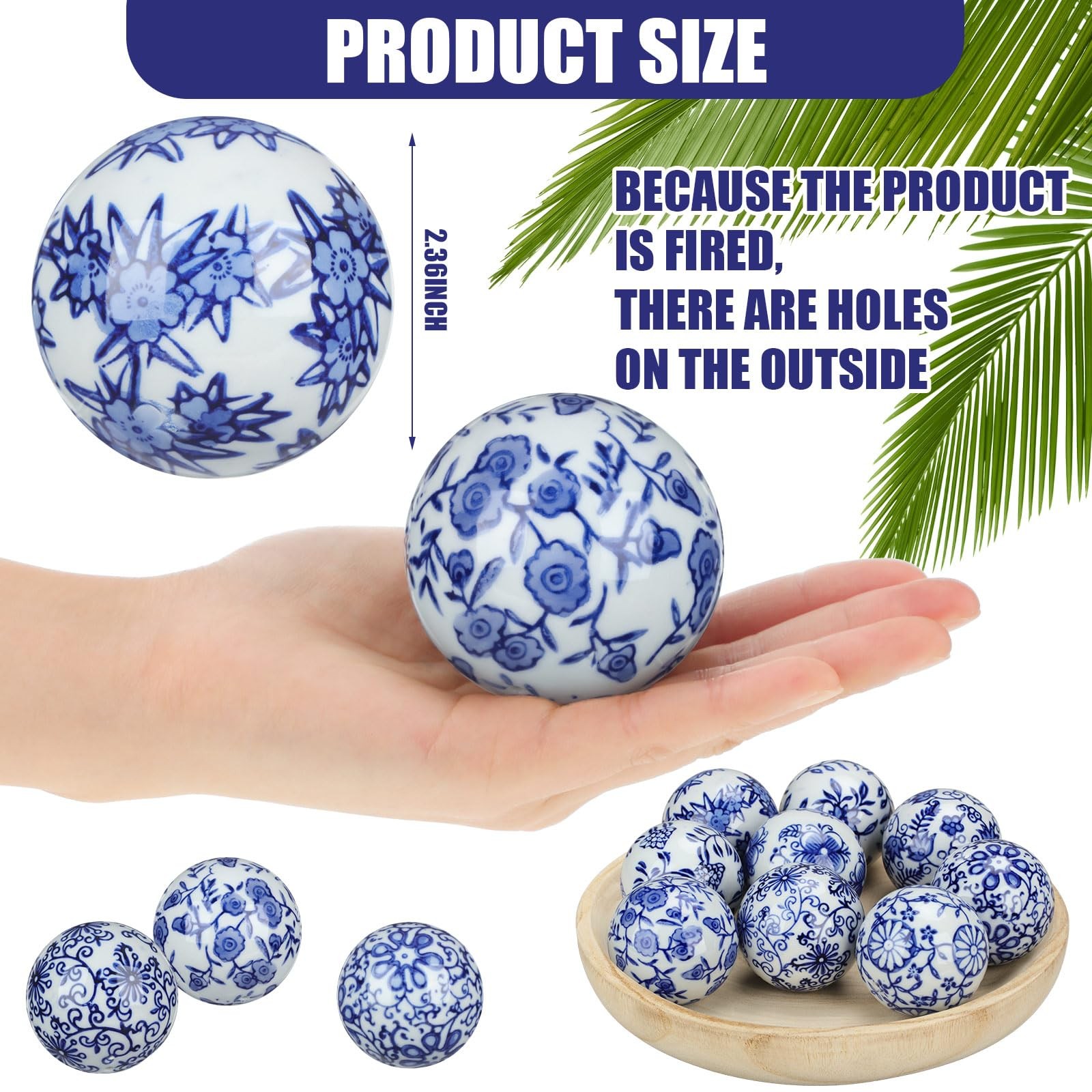 Vesici 9 Pcs Blue and White Porcelain Balls Decorative Chinoiserie Orbs for…