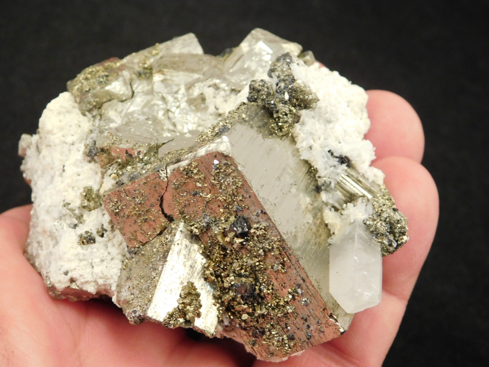 FLUORESCENT Calcite Crystal with PYRITE Crystal CUBES! From Peru 295gr