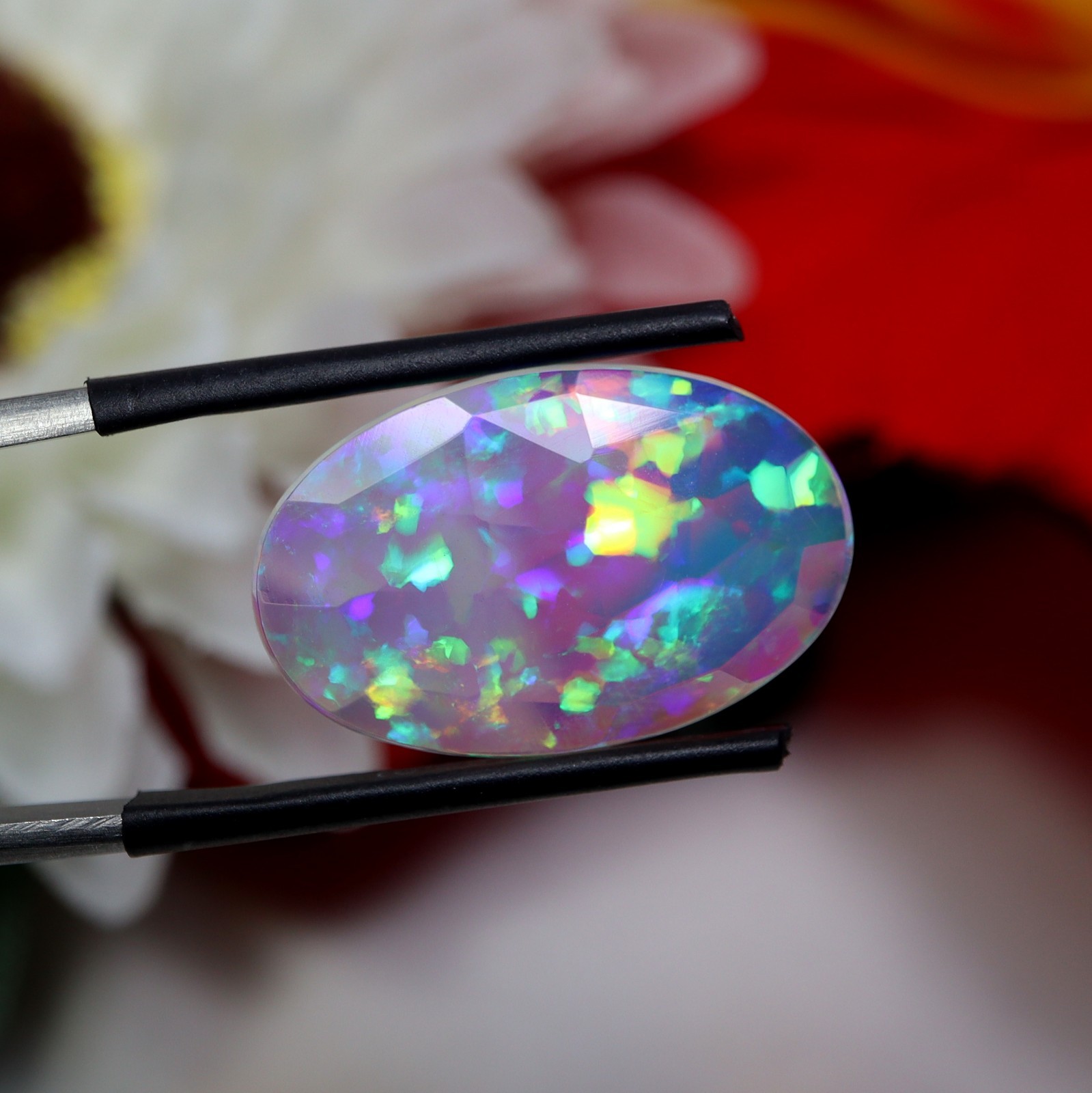 21.3×13.mm Rose Cut AAA Oval Natural Ethiopian Opal, 4.5Ct Rainbow Fire Gemstone