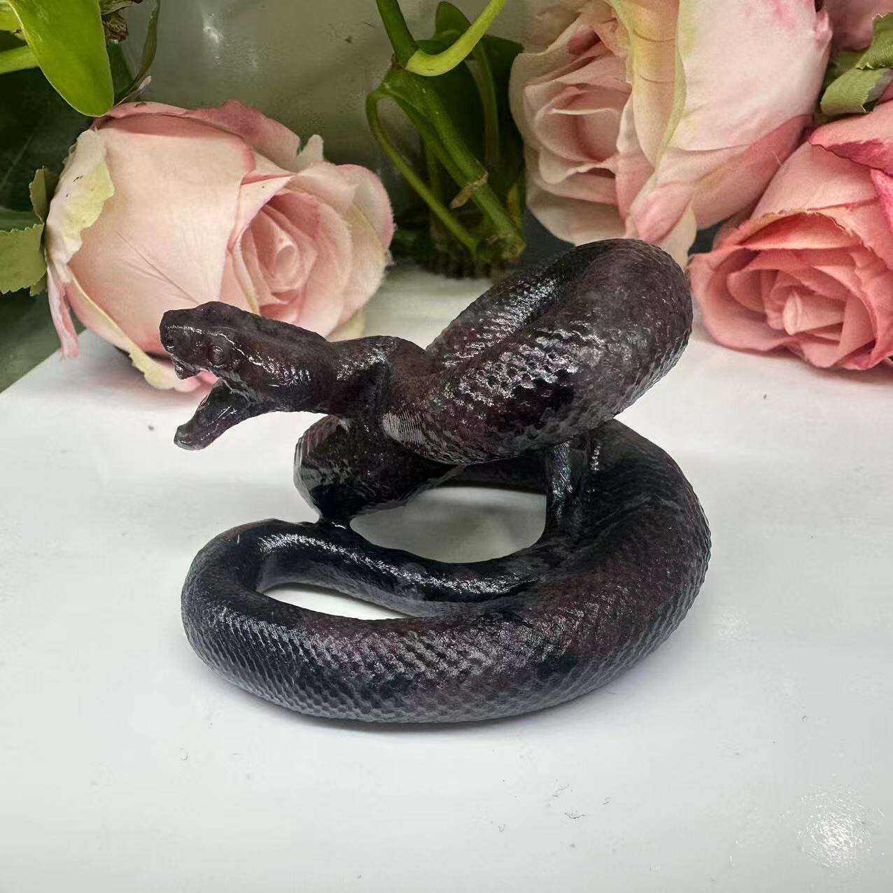 1pc Natural garnet crystal hand carved snake Quartz reiki healing decor gift