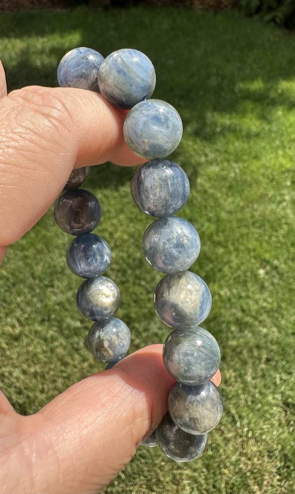 12mm Natural Blue Kyanite With Mica Inclusion Bracelet