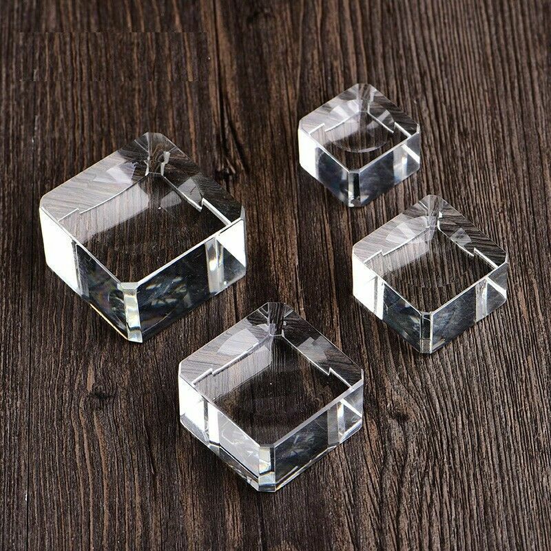 2pcs 4cm Clear Square Dimple Crystal Ball Display Bases Table Holder Stand Home