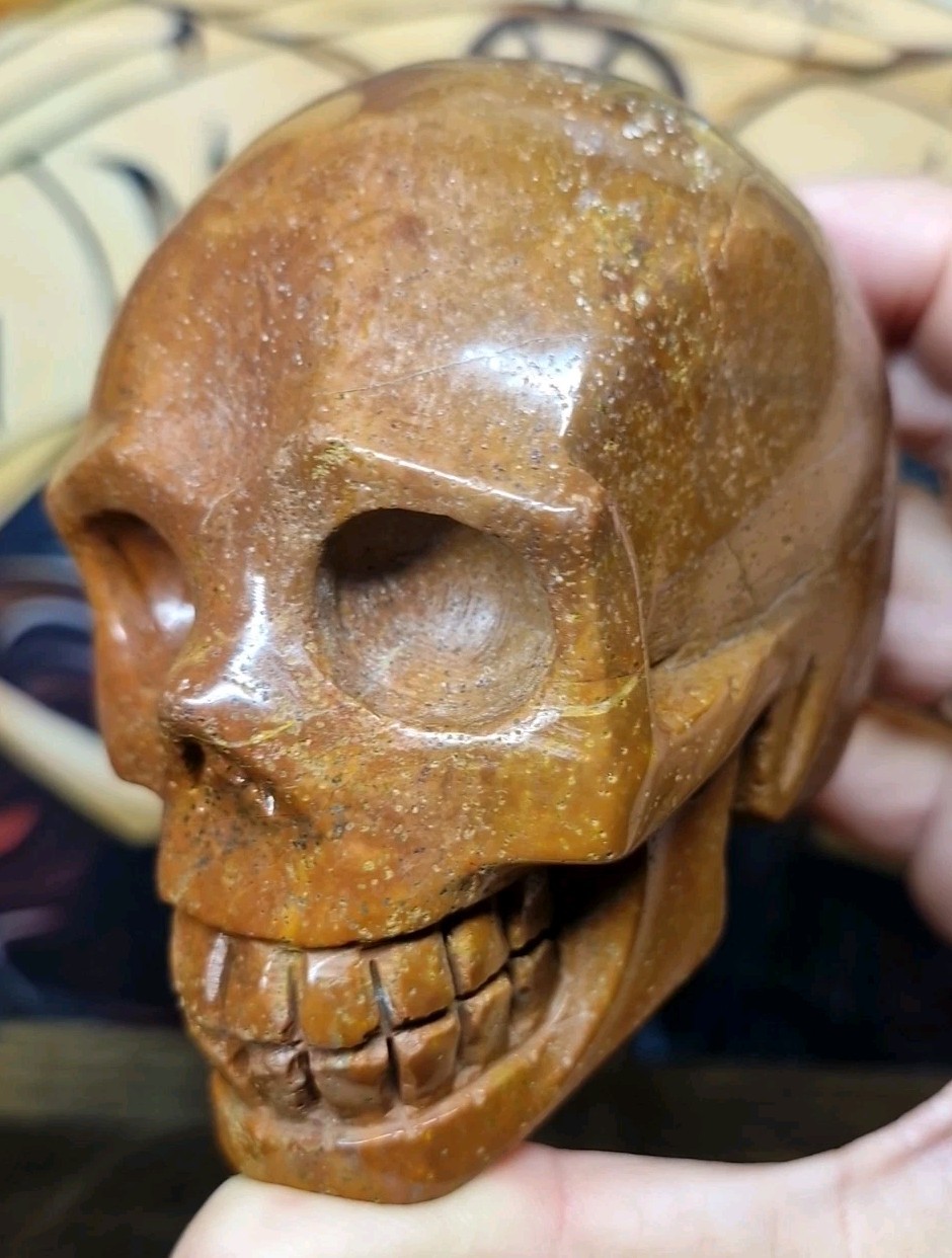 Beautiful Ocean Jasper Crystal Human Skull Carving 85x70mm 488g