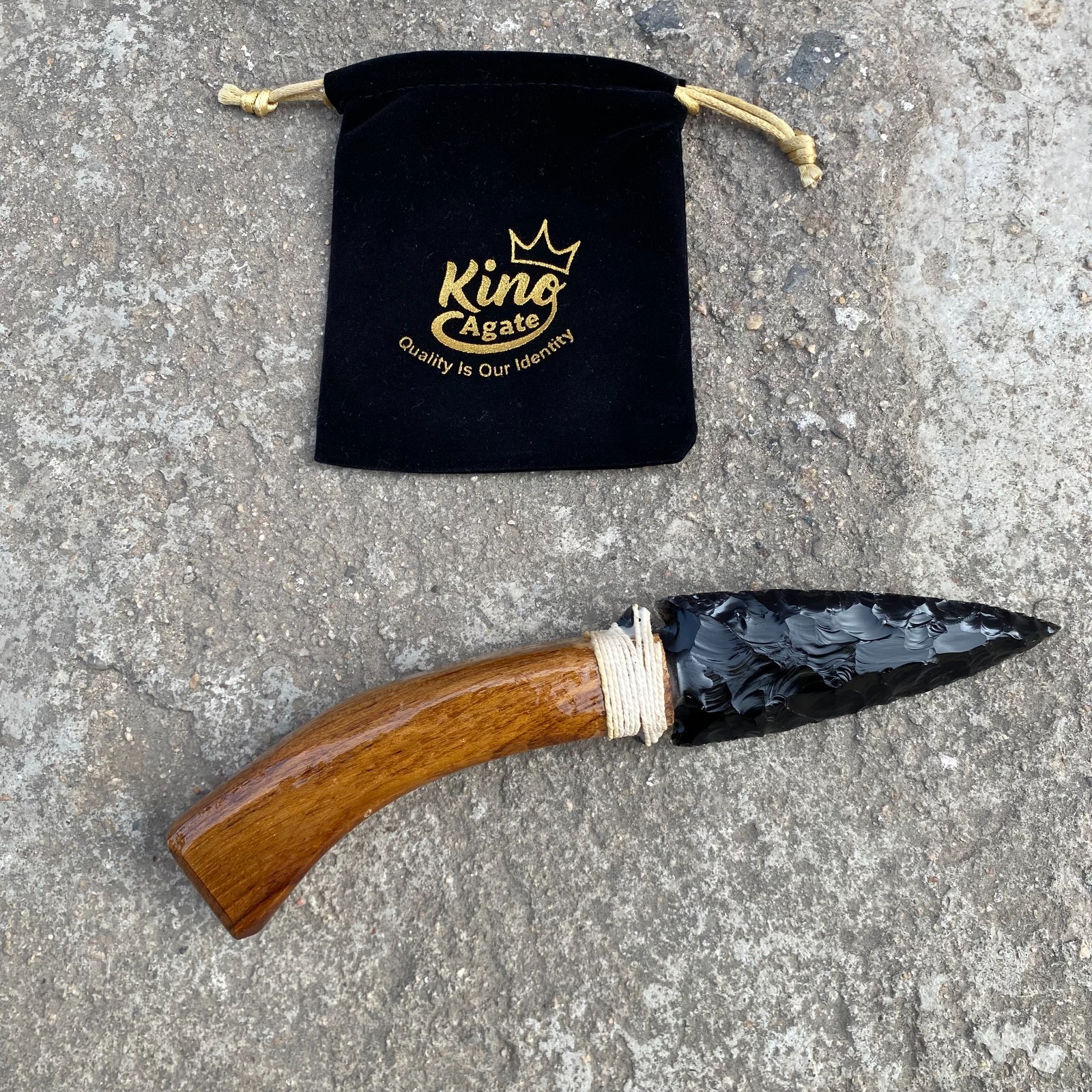 Handmade Black Obsidian Knife – Natural Volcanic Glass Blade – Wood Handle