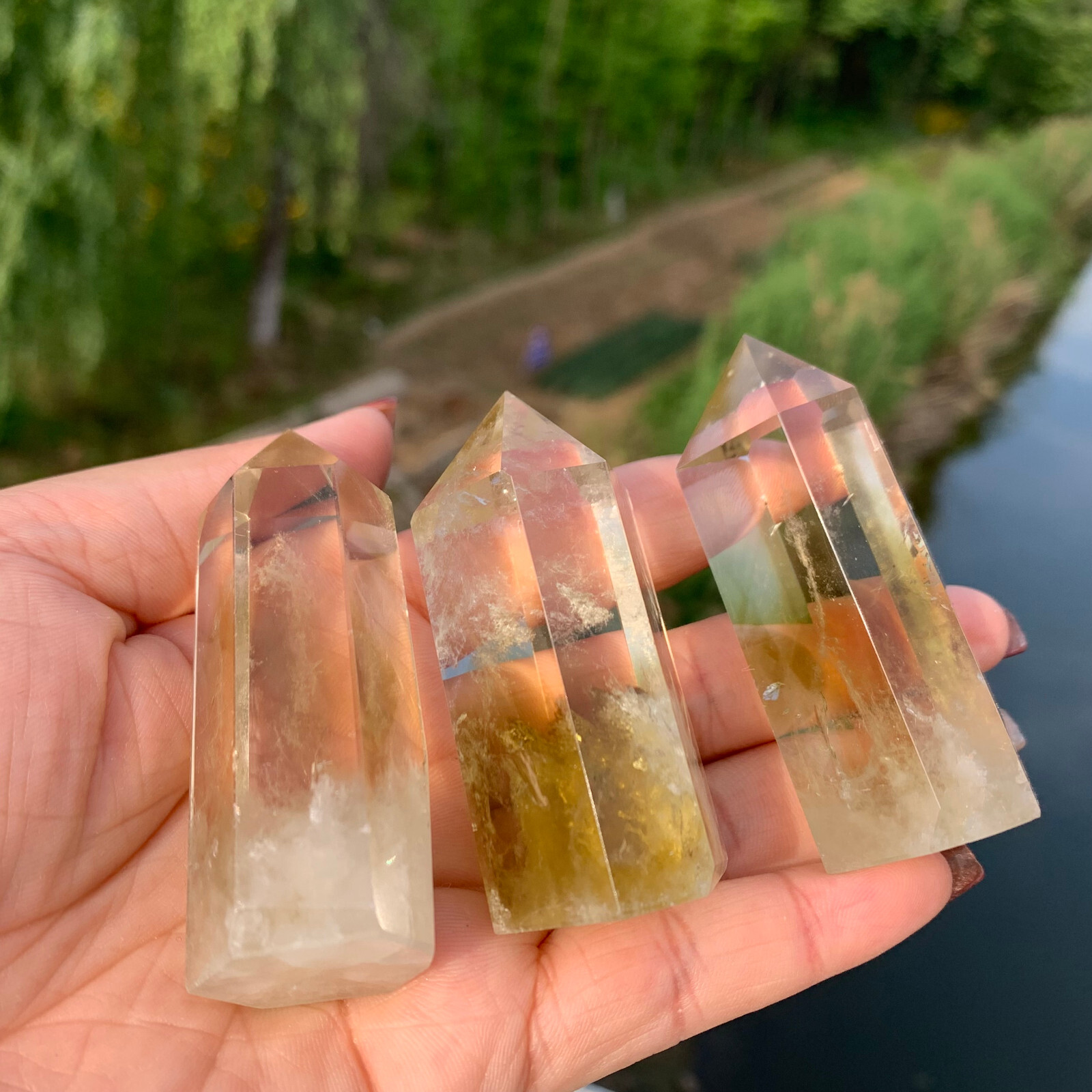 3pcs natural smoky citrine quartz obelisk crystal wand point healing 60-80mm