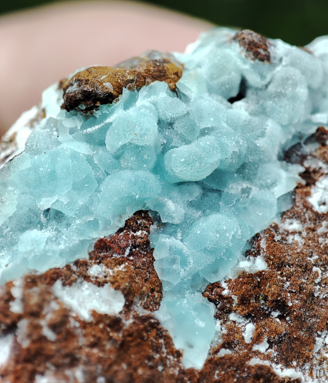 New Find White Aragonite with Blue Malachite on Matrix Limonite, Specimen – Pak.