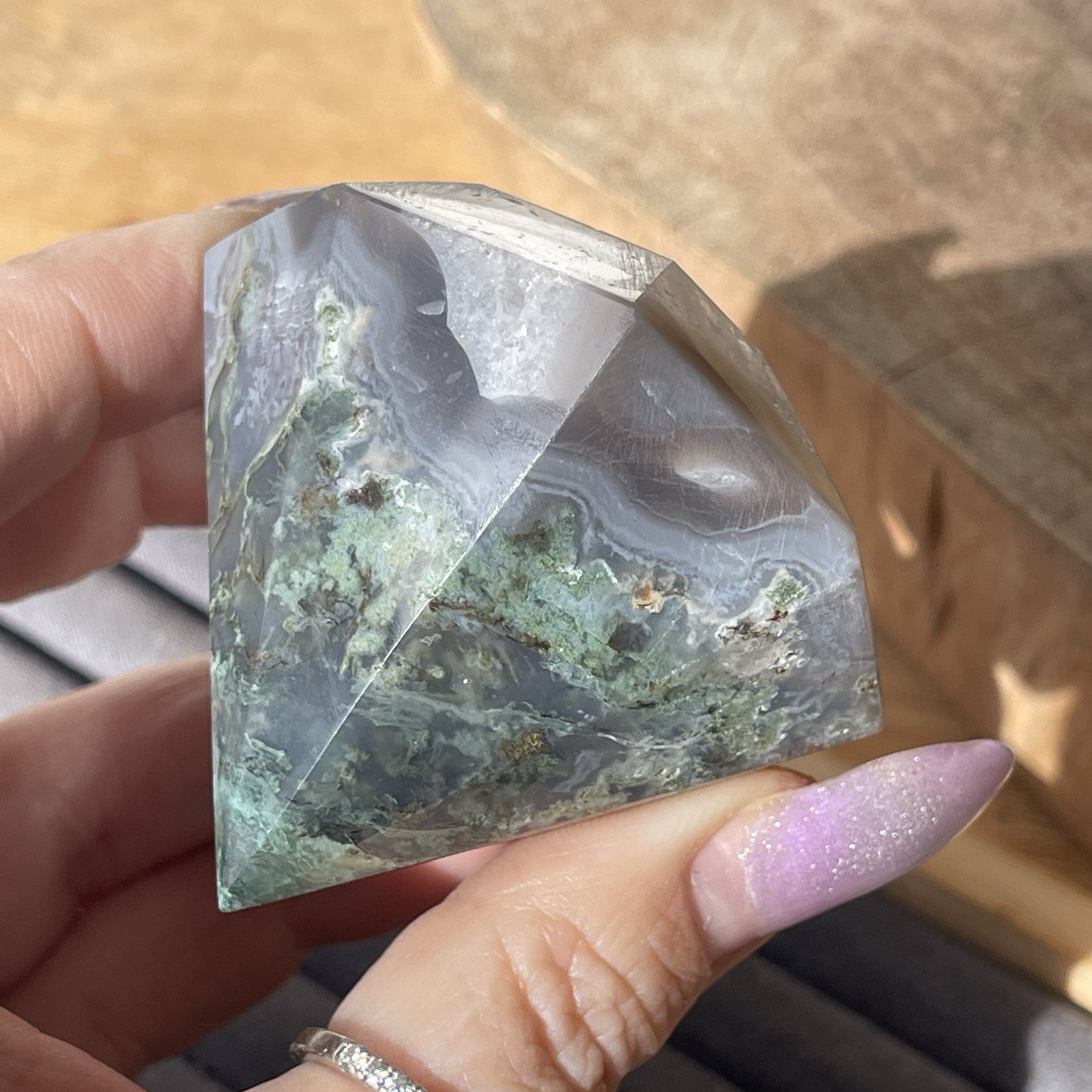 Natural Green Moss Agate Diamond w/ Chalcedony Quartz • Crystal Stone Home decor
