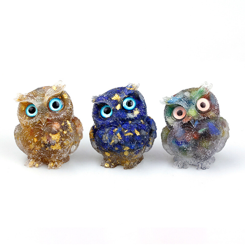 Angel Aura Owl Shape Quartz Geode Bonded High Energy Resin Crystal Cluster Gift